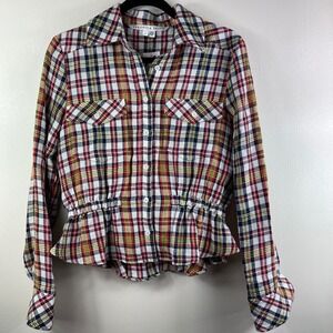 Veronica Beard Shania Plaid Button‎ Down Red Top Women's Size 2 New w/ Tags